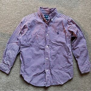 Ralph Lauren Boys Plaid Button Down Shirt Size 5 Pink Blue Check Pony Logo